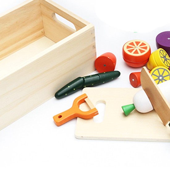 Bộ đồ chơi cắt bằng gỗ rau củ - Đồ chơi giáo cụ Montessori cho bé