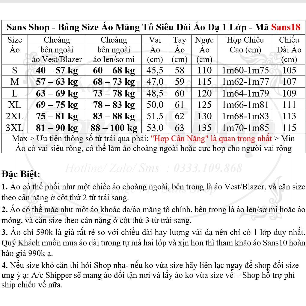 Áo Khoác Dạ Nam Dáng Dài Áo Dạ Nam 1 Lớp Sans18 Sans Shop