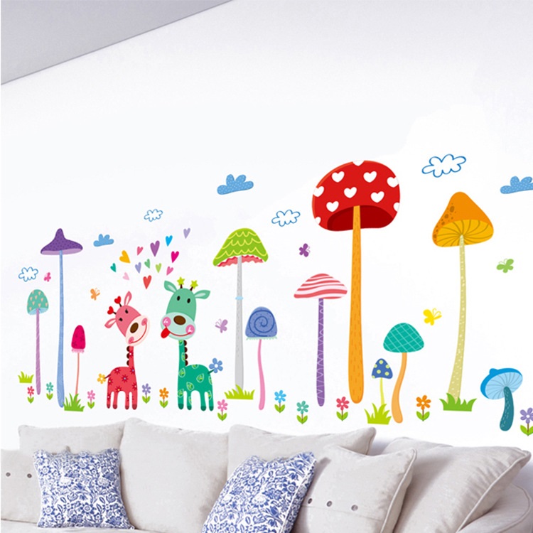 Trang trí phòng bé sinh động dễ thương decal dán tường nhà nấm sang trọng size lớn