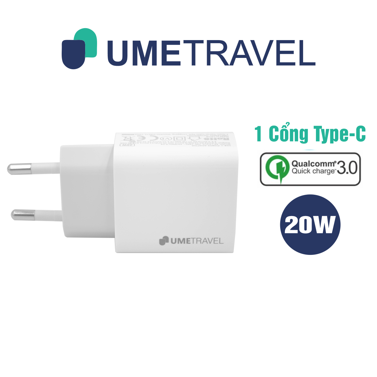 Củ Sạc Adapter 1 Cổng Type C PD 20W Umetravel A6 - Hàng Chính Hãng