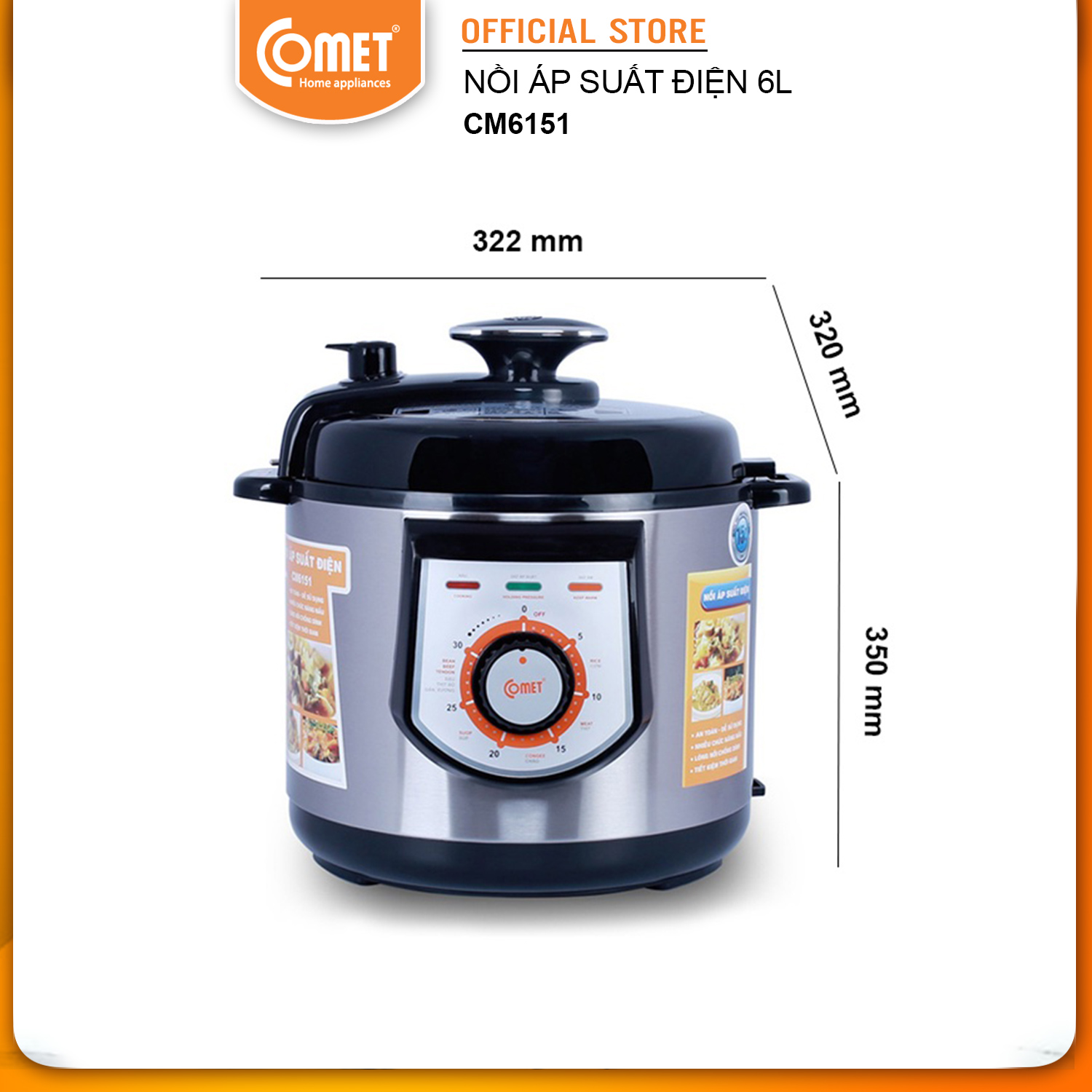 Nồi Áp Suất Điện Comet CM6151 (6.0 Lít) - Hàng Chính Hãng