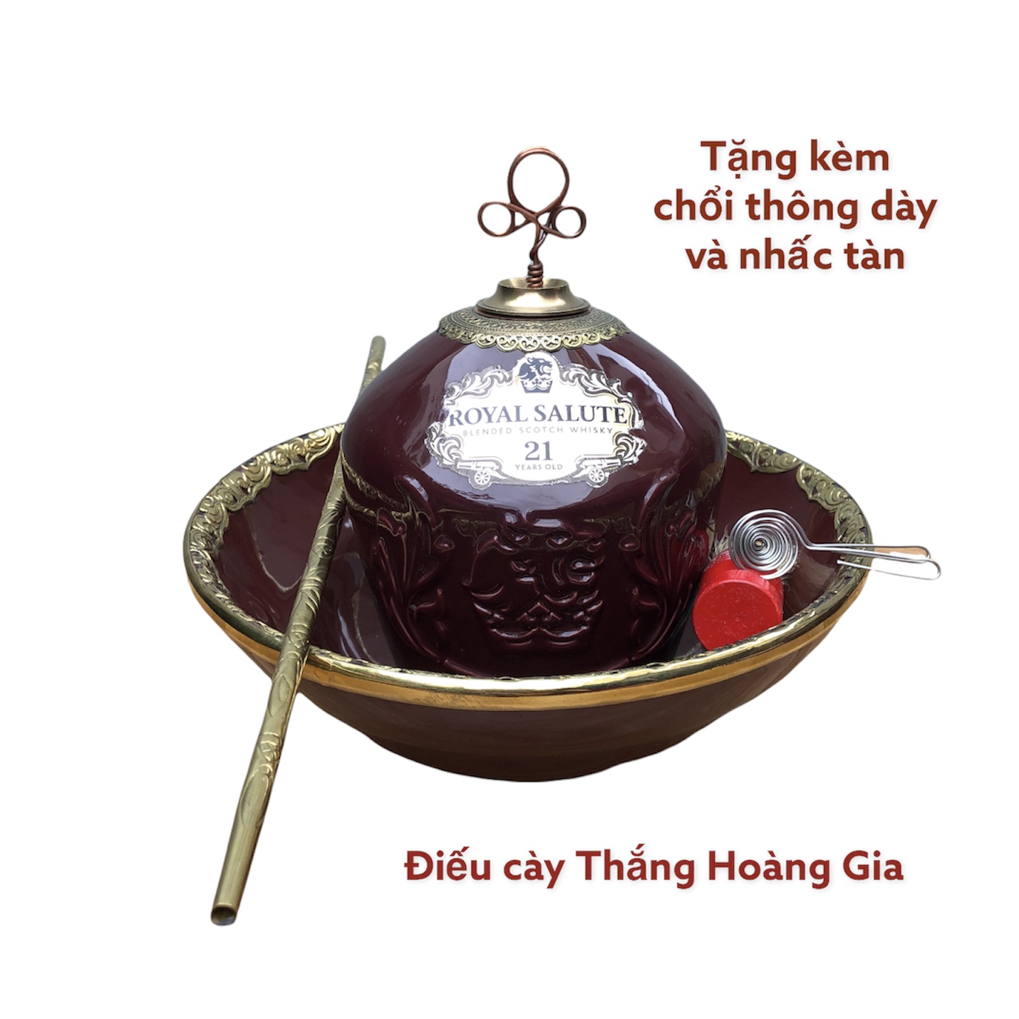 Điếu bát chivas 21 màu đỏ bọc đồng tặng kèm phụ kiện