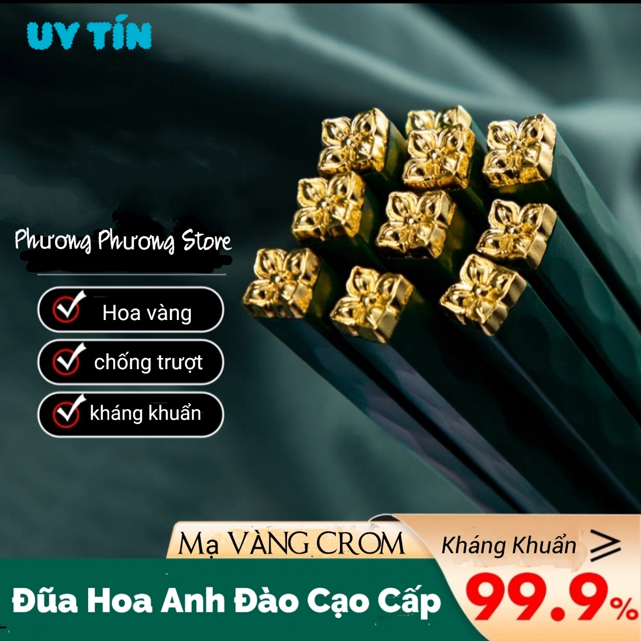 Hộp 10 đôi đũa sợi thủy tinh nhật hoa anh đào vàng bạc chống trơn trượt nấm mốc cao cấp GB4806