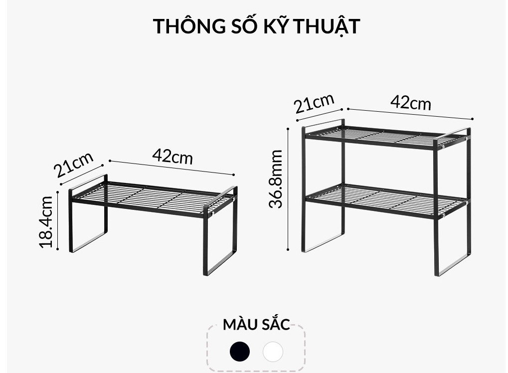 Kệ nhà bếp đa năng chất liệu thép sơn tĩnh điện, chống trượt, không đọng nước 42x21x36.8 cm