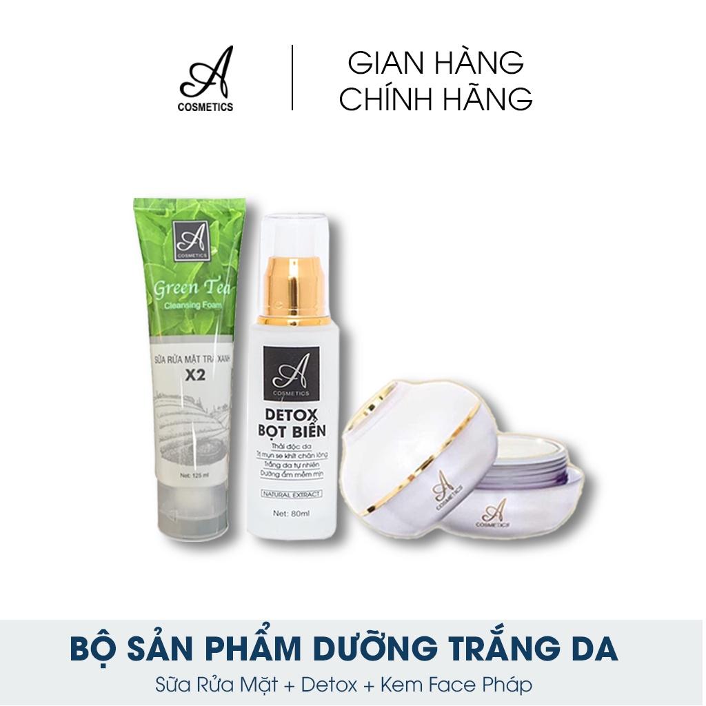 Bộ 3 sản phẩm dưỡng da mặt ACosmetics: Kem Face Pháp 50g + Detox Bọt Biển 80ml + Sữa Rửa Mặt Trà Xanh 120ml