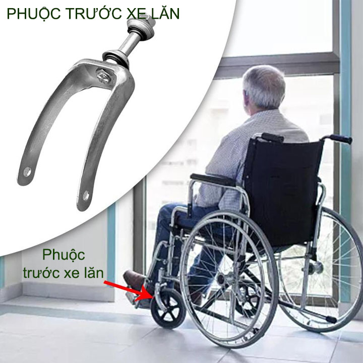 Phuộc trước xe lăn bằng thép mạ chống gỉ có hoặc không có bánh xe tùy chọn