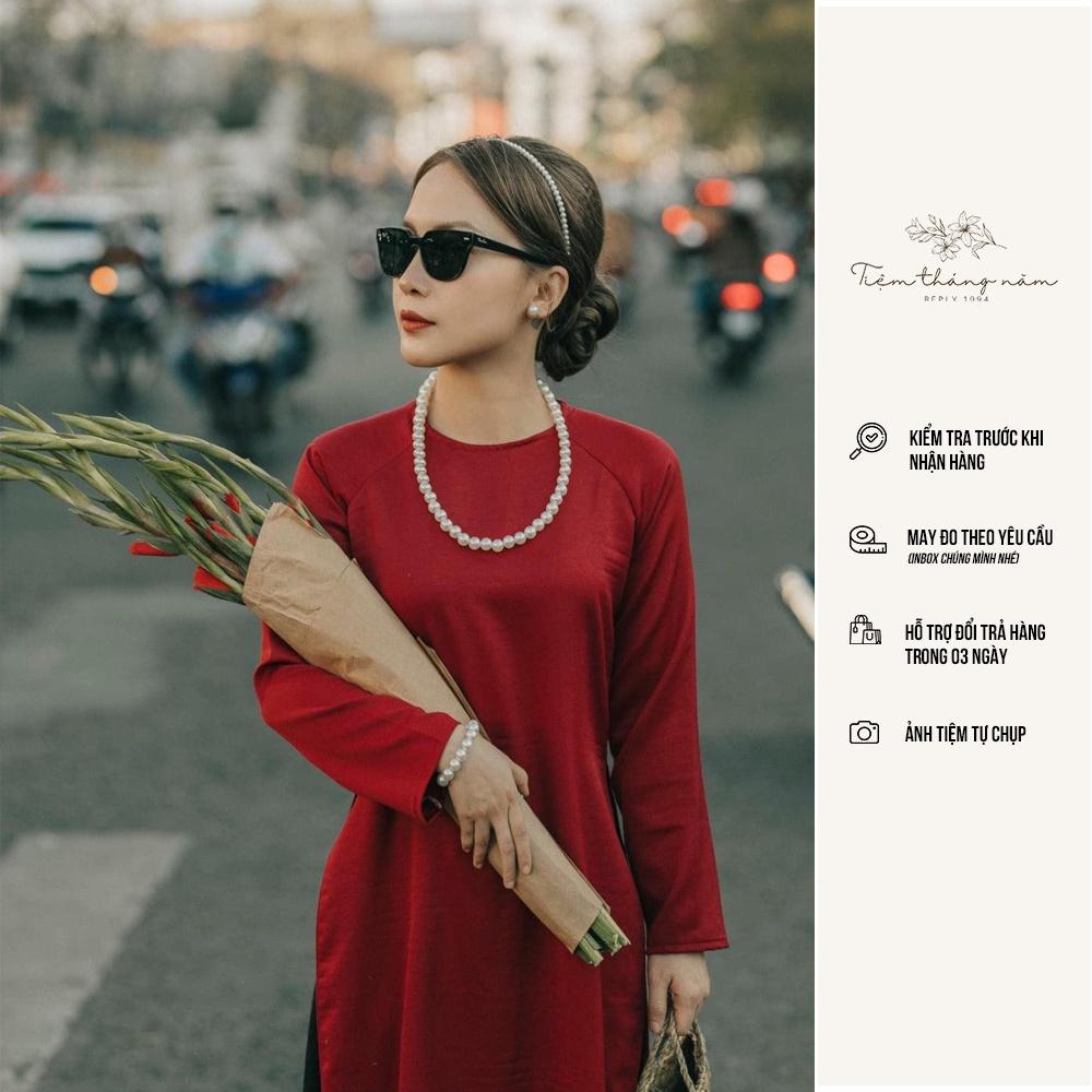 Áo dài xưa dáng suông - màu đỏ đô