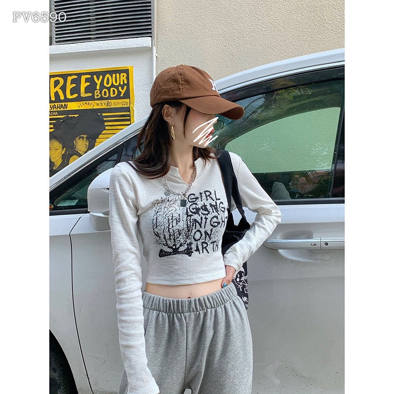 ÁO CROPTOP THUN GIẤY TAY DÀI SUÔNG RỘNG ĐI TIỆC ĐI CHƠI DẠO PHỐ ĐI BIỂN