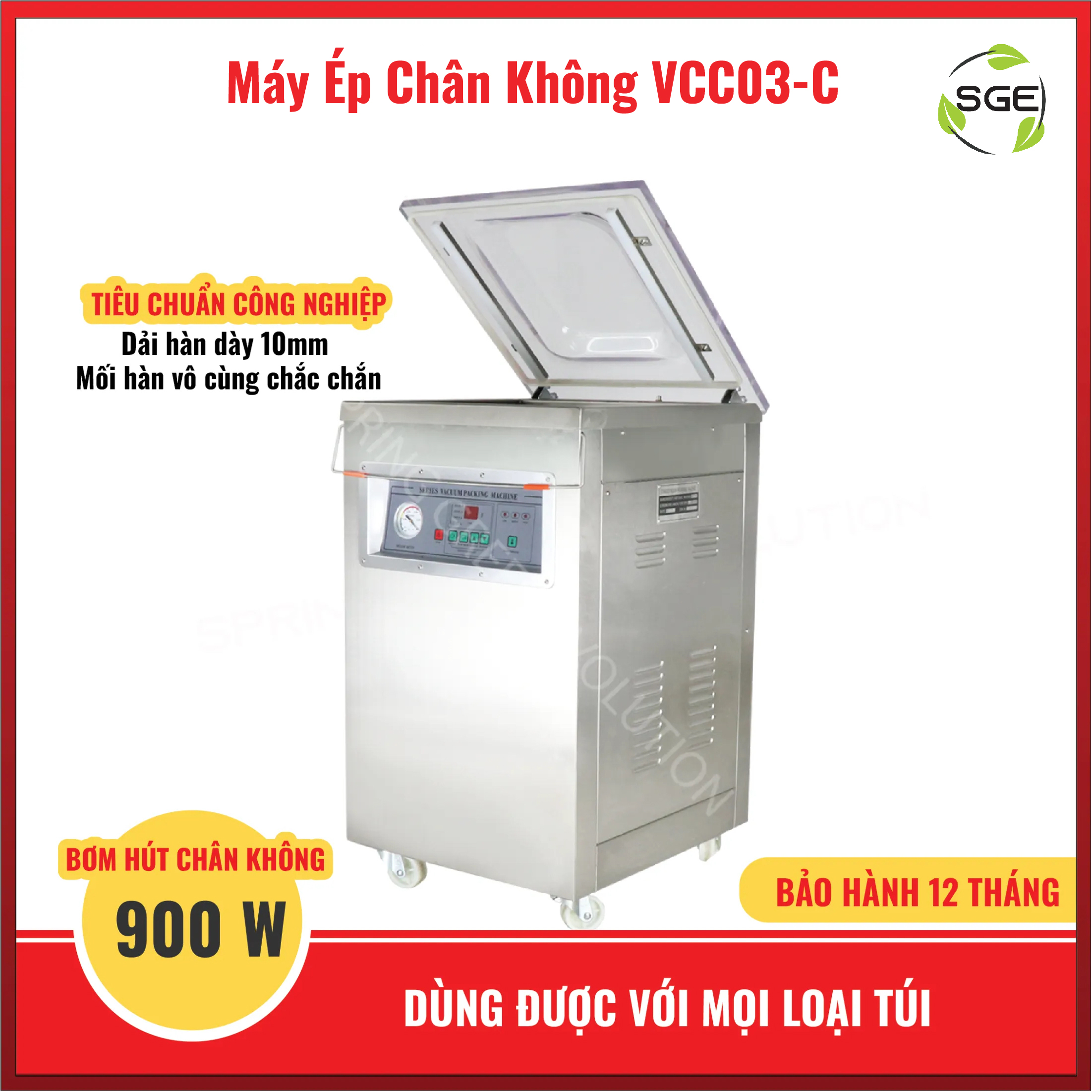 Máy Hút Chân Không/Máy Ép Chân Không Công Nghiệp VCC03-C, Hút Mọi Loại Thực Phẩm Khô, Nước, Mọi Loại Bao Bì, Không Kén Túi. Hàn Hút Tốc Độ Cao Liên Tục 24/7. Hàng Nhập Khẩu Chính Hãng SGE Thailand