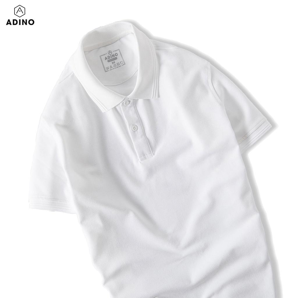 Áo polo nam ADINO màu trắng phối viền chìm vải cotton co giãn dáng công sở slimfit hơi ôm trẻ trung AP81