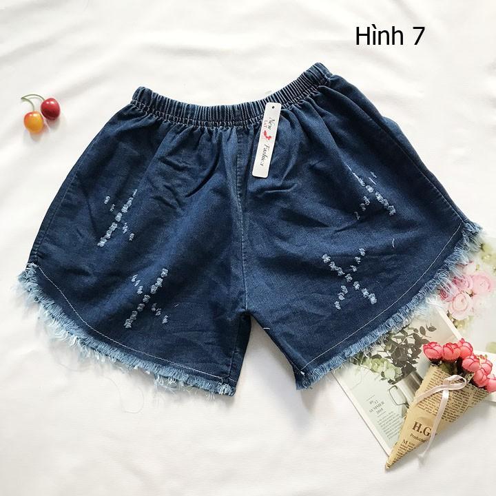 Quần đùi bé gái freesize từ 35-40kg quần short jean tua lai bầu wash rách - QG05