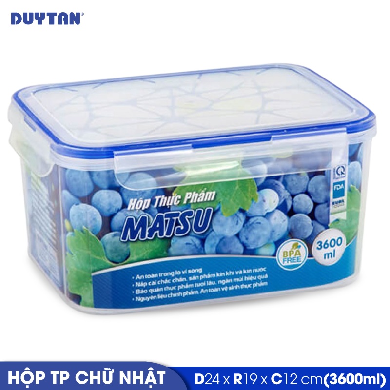 Hộp đựng thực phẩm chữ nhật nhựa Duy Tân Matsu 3600ml  - 03260 - Hàng chính hãng