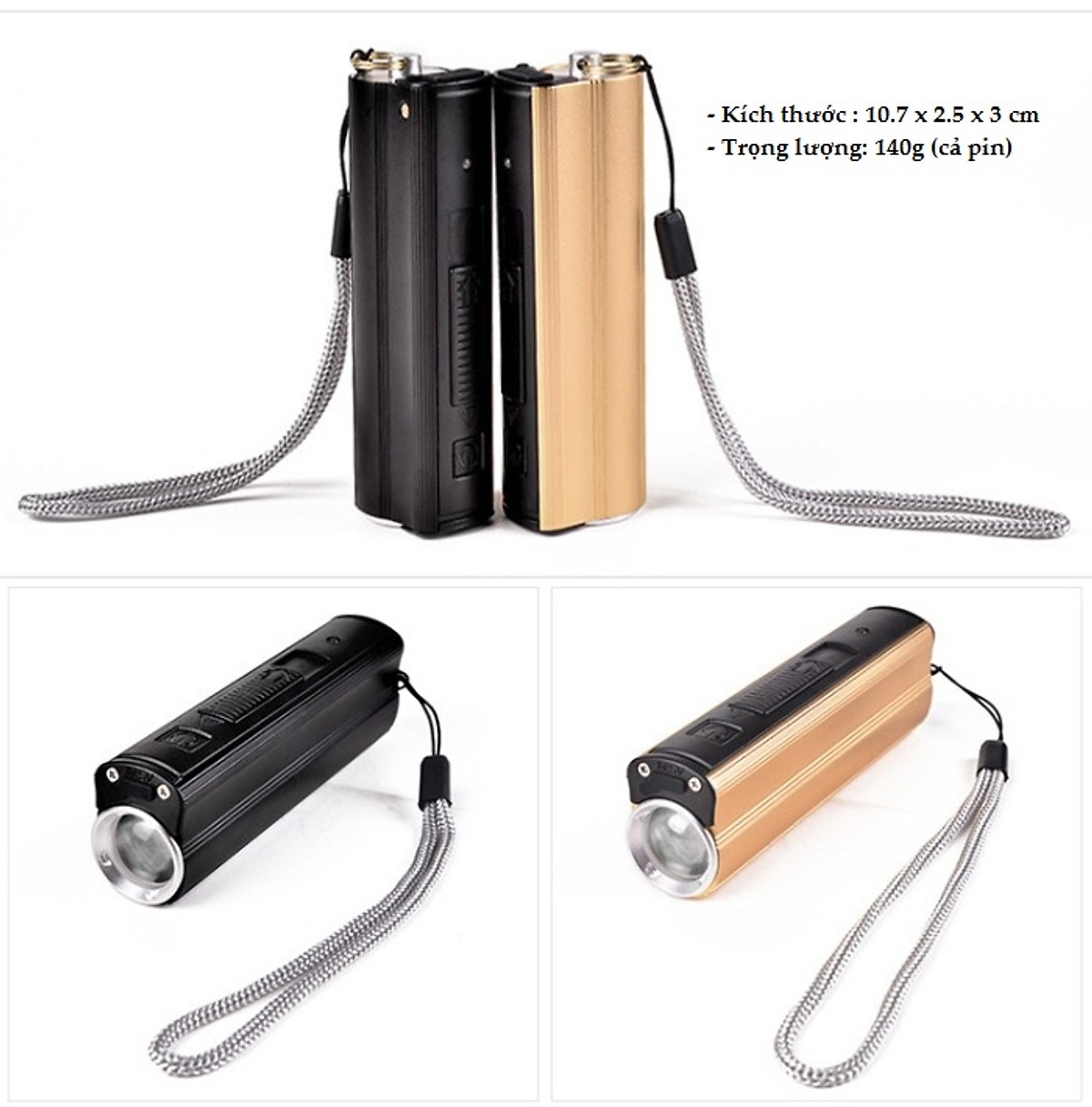 Đèn pin mini siêu sáng kiêm bật lửa sạc USB đa năng bỏ túi đi dã ngoại, đi phượt cao cấp (Tặng móc khóa tô vít 3in1 cao cấp)