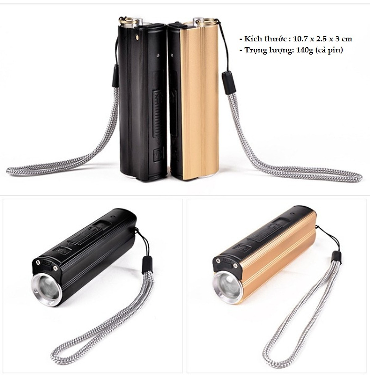 Đèn pin mini siêu sáng kiêm bật lửa sạc USB đa năng bỏ túi đi dã ngoại, đi phượt cao cấp