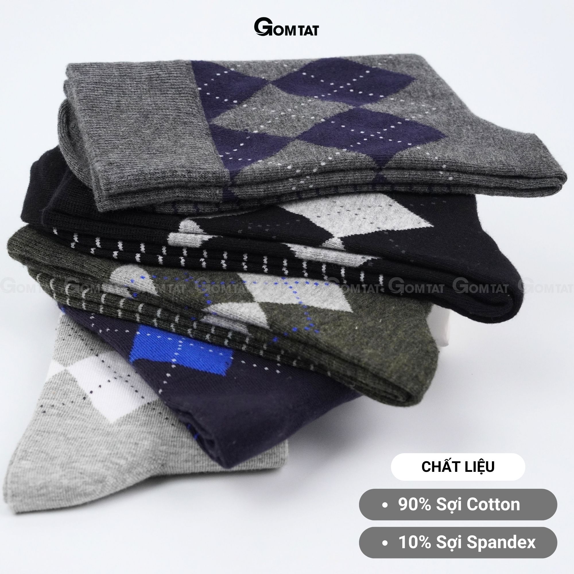 Tất nam cổ cao công sở GOMTAT cao cấp mẫu MIX07, chất liệu cotton mềm mại, hút ẩm thoáng khí - GOM-MIX07-1DOI