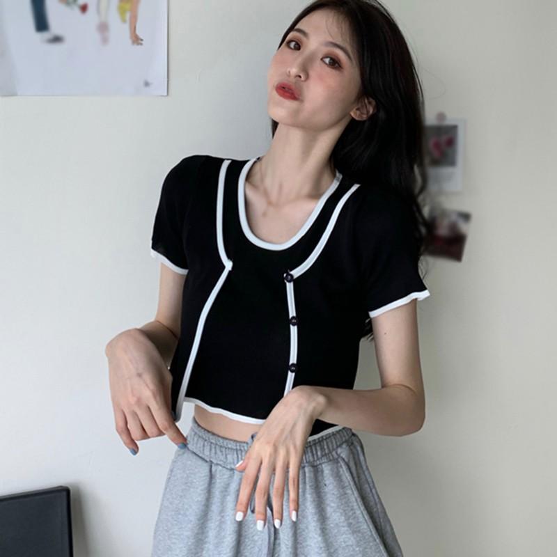 Áo Thun Tay Ngắn Cổ Tròn Giả Lớp