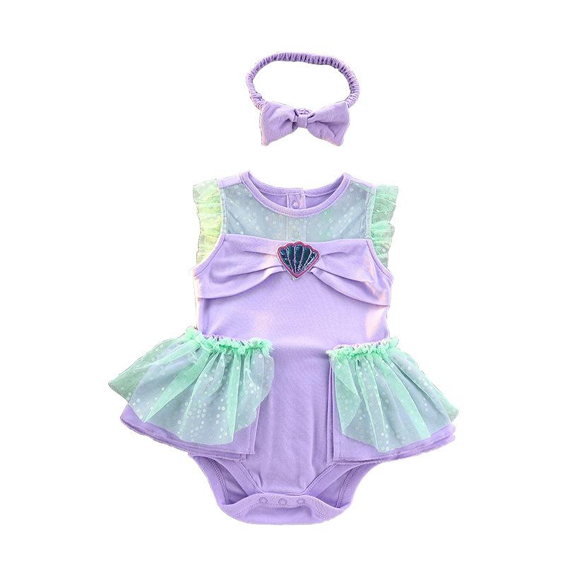 Nàng Tiên Cá Bé Gái Romper Áo Liền Quần 0-2Y Quần Áo Bé Sơ Sinh Cho Bé Gái Tay Ngắn Trẻ Em Jumpsuit Bạch Tuyết Cho Bé Trang Phục Trang Phục Mùa Hè