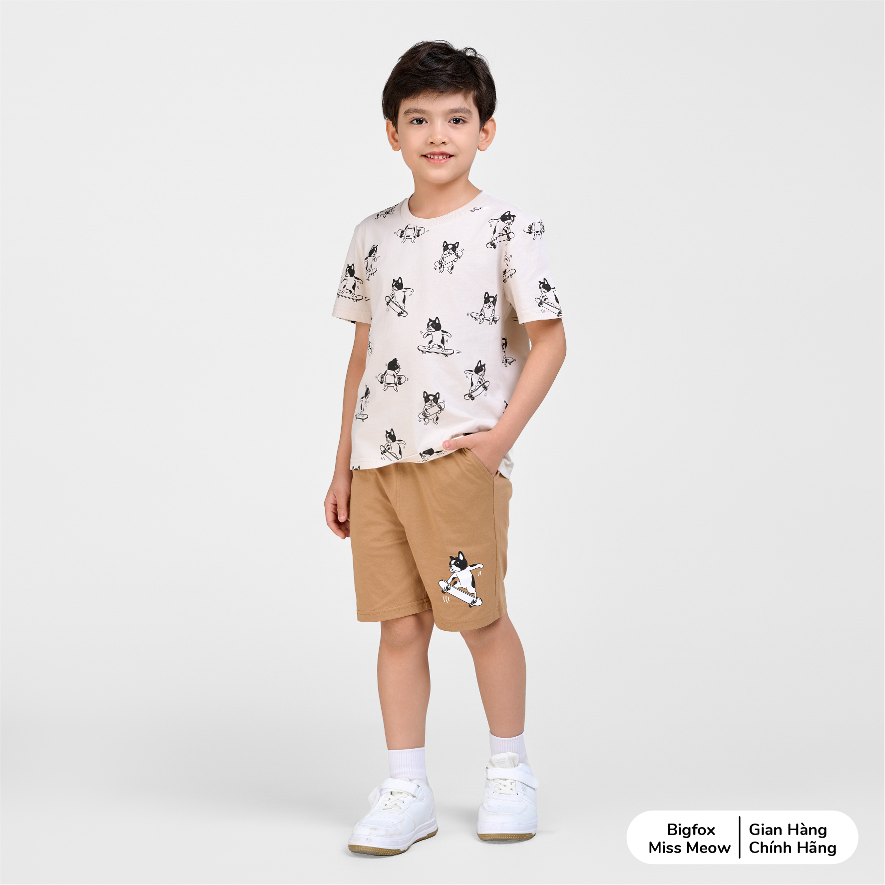 Bộ cộc tay mùa hè cho bé trai Bigfox Miss Meow chất cotton size đại 3,7,9,11 tuổi 30kg 40kg
