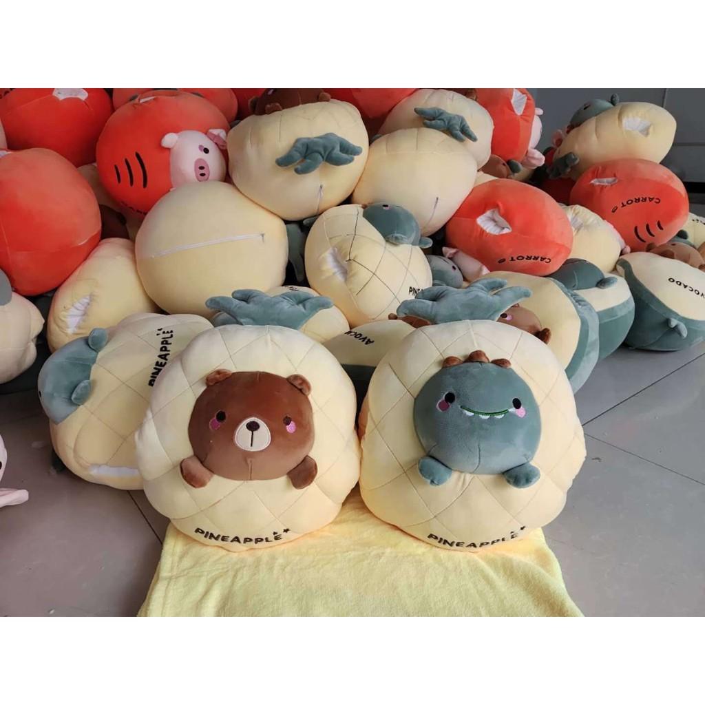 Bộ Chăn gối văn phòng hoa quả hình thú 3in1. Gấu bông đẹp cho bé