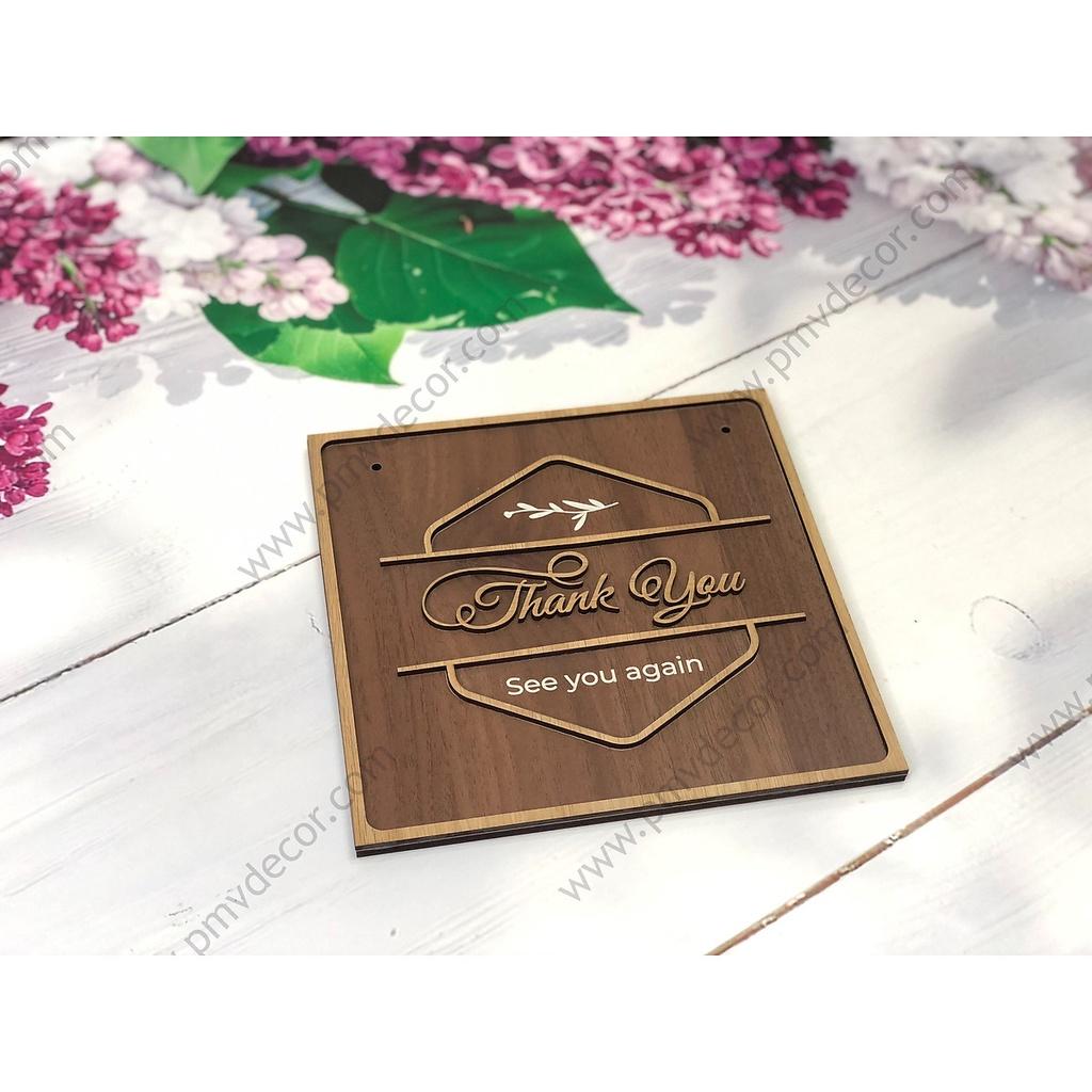 BẢNG HƯỚNG DẪN CHO QUÁN CAFE, NHÀ HÀNG , Bảng gỗ hai màu tương phản. thank you PMV-BGD011