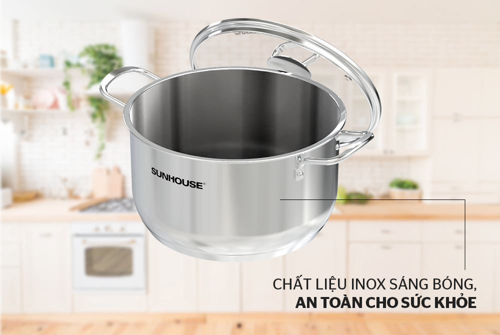 Bộ nồi chảo inox 5 đáy 5 món vung kính Sunhouse SHG996E