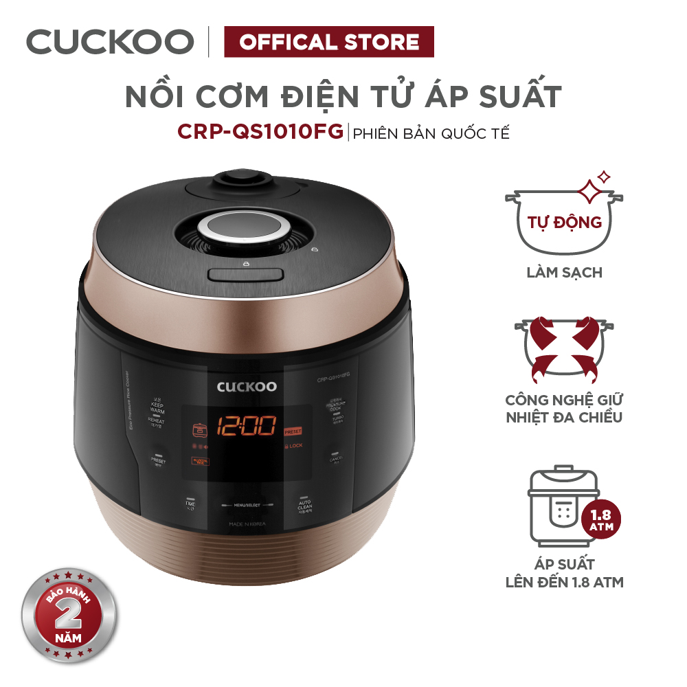 Nồi cơm điện tử áp suất Cuckoo 1.8 lít CRP-QS1010FG - Lòng nồi phủ men  Xwal độc quyền - Bảng điều khiển thông minh - Nhiều chế độ nấu ăn - Sản xuất tại Hàn Quốc - Phiên bản Quốc tế - Hàng chính hãng