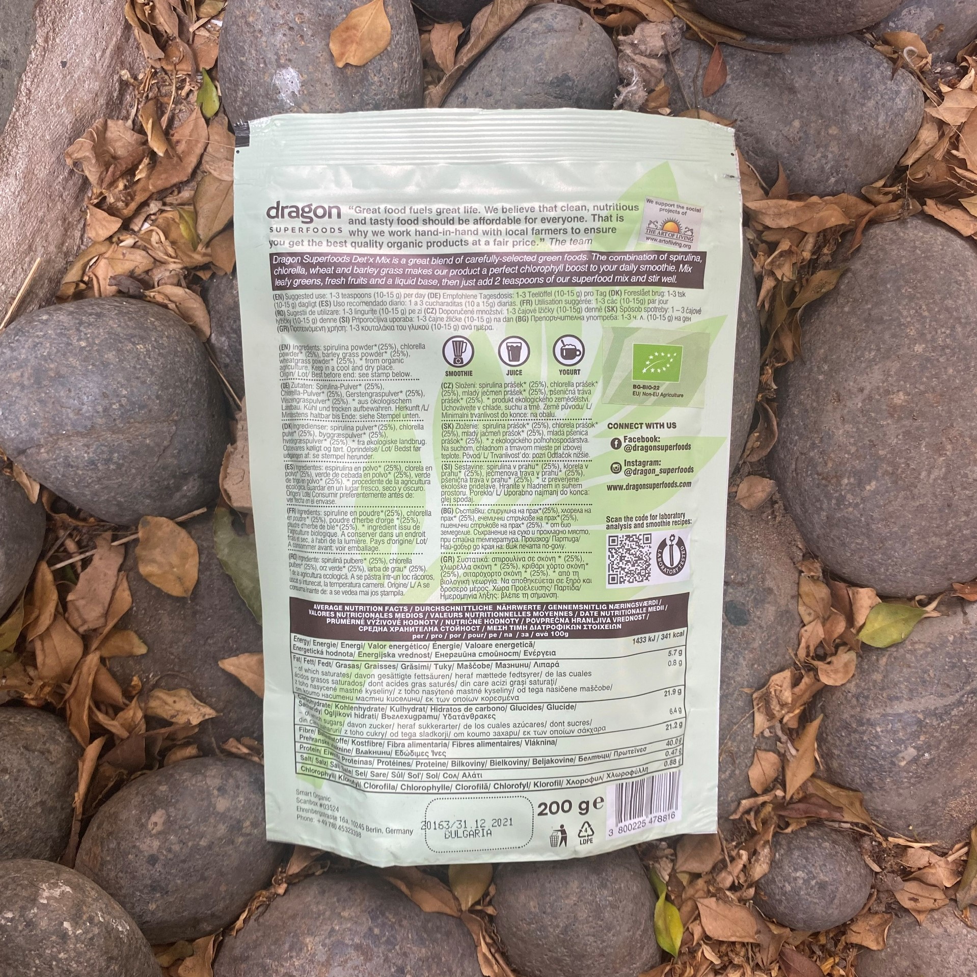 Hỗn hợp bột xanh detox hữu cơ Green detox organic Dragon Superfoods 200g