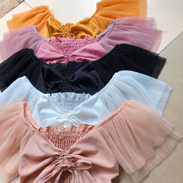 Áo rút ngực tay cánh tiên dập ly