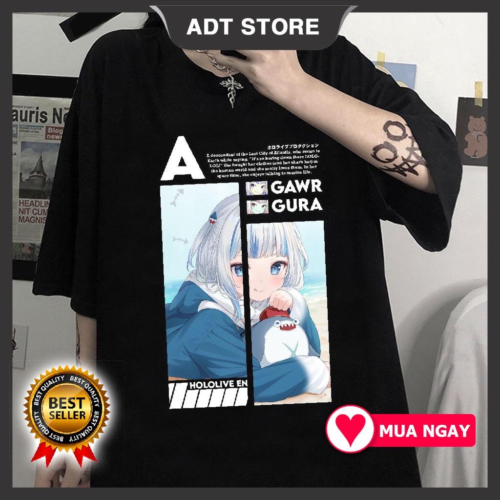 Áo thun Gawr Gura Hololive Vtuber Anime ngắn tay màu đen độc đẹp giá rẻ