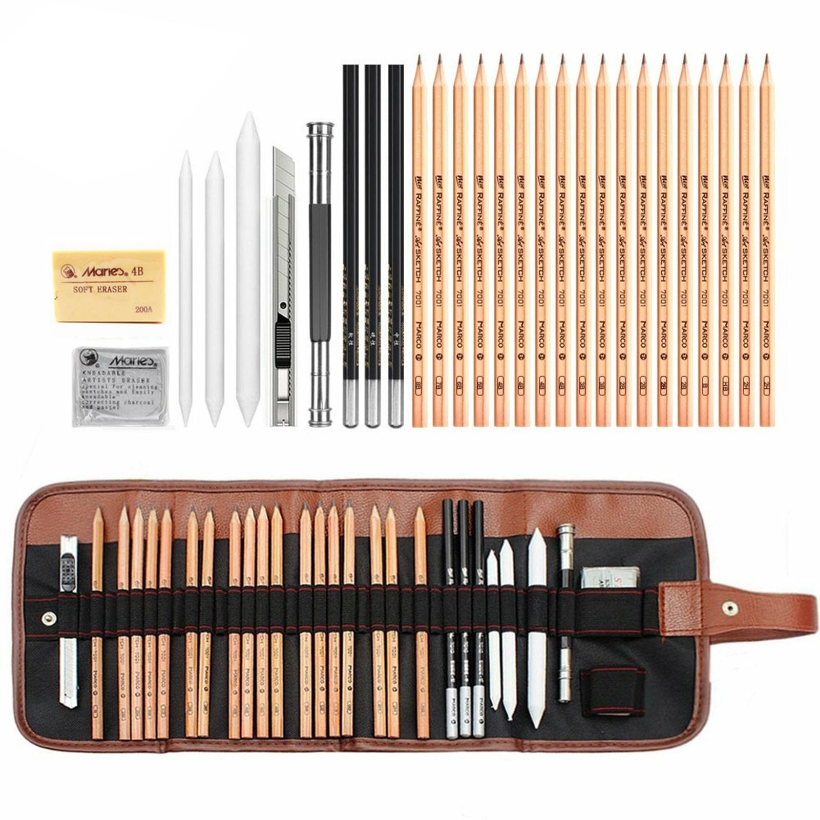 29PCS Pencil Set Drawing Sketching Charcoal Pencil Art Professional Art Supplies with Storage Bag Portrait Drawing Tool