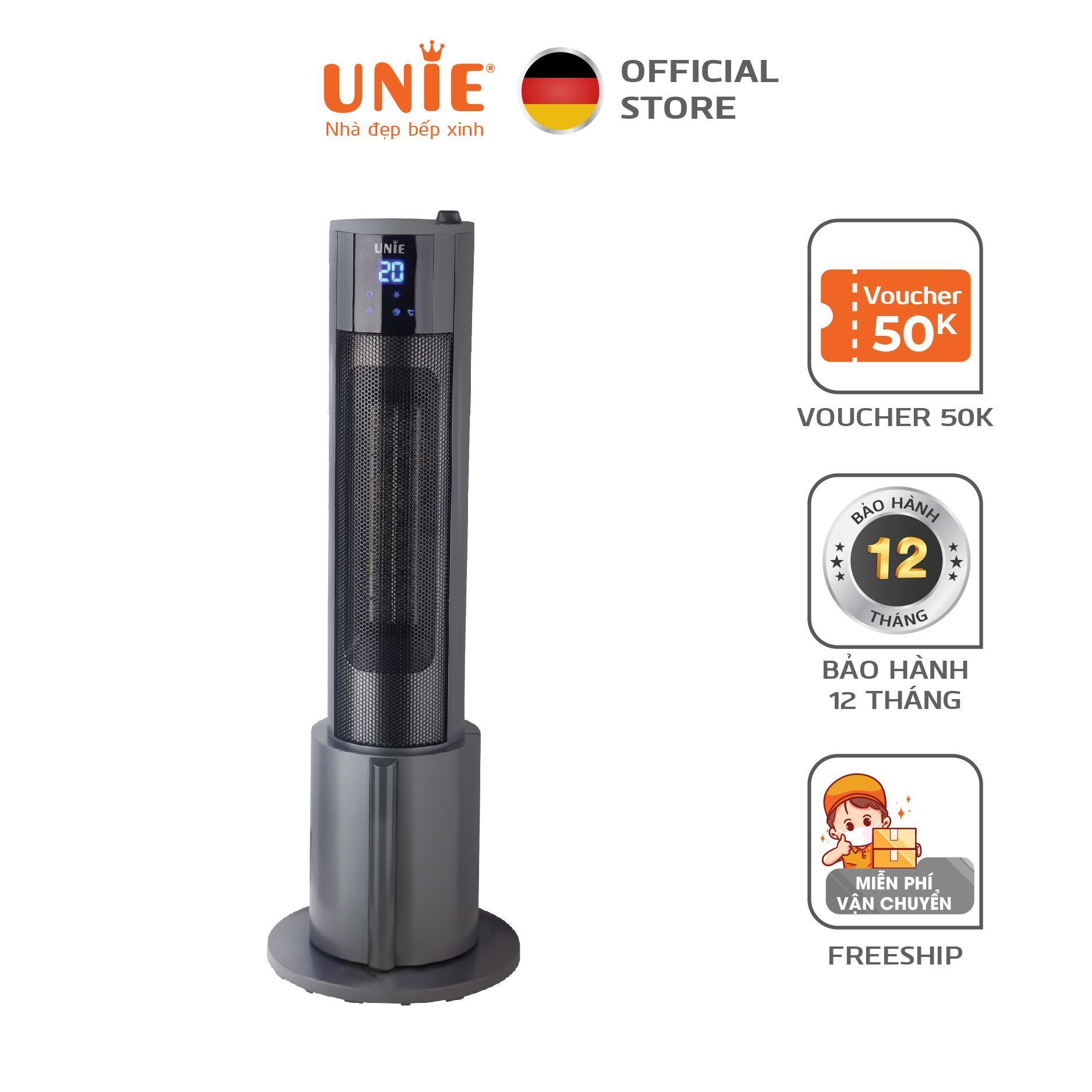 Máy sưởi gốm làm ấm không gian UNIE UE-129 công suất 2200W - Hàng chính hãng