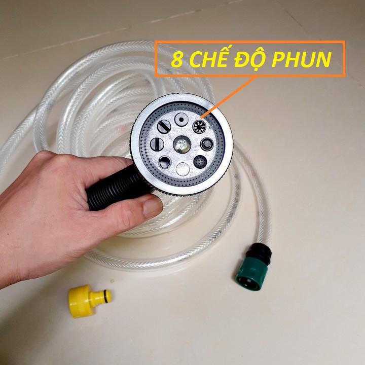 Bộ vòi xịt rửa xe, tưới cây 7 trong 1, kèm 10m dây chịu áp lực