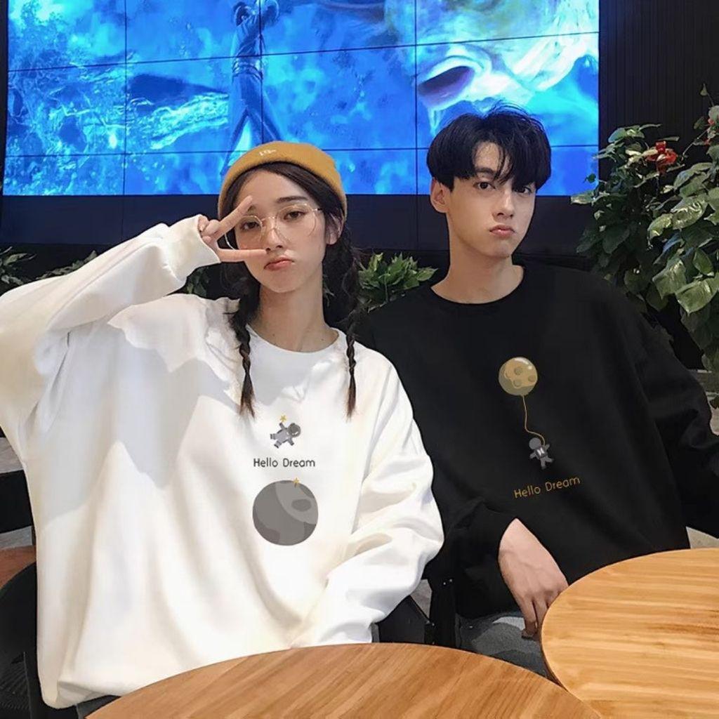 ÁO SWEATER NỈ UNISEX IN CẶP BOY AND GIRLS HELLO DREAM CỰC ĐẸP HAI MÀU ĐEN TRẮNG