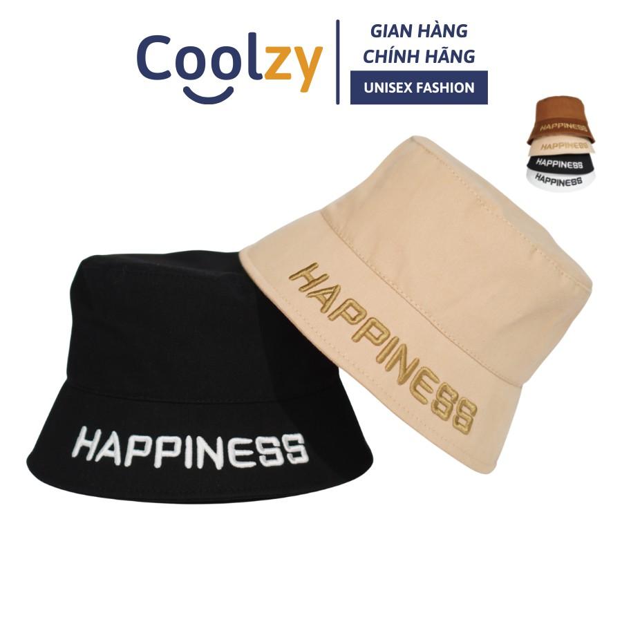 Mũ bucket ️Nón tai bèo vành tròn thêu chữ Happiness chất kaki Ulzzang form unisex nam nữ N12