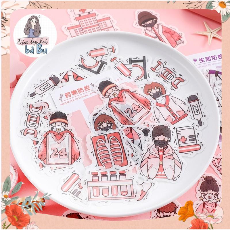 Set 40 pcs stickers chủ đề phòng chống dịch thực hiện 5K