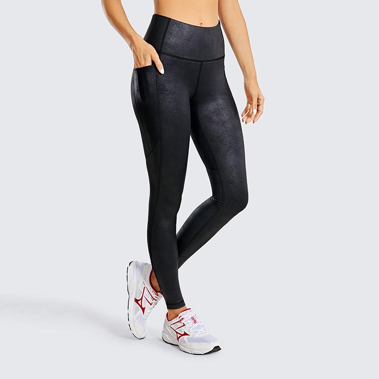 Leggings phụ nữ Syrokan chặt chẽ kéo dài bằng da Yoga tập luyện vòng eo cao với túi -28 inch thể thao yoga nâng hông Color: Black plain01 Size: US14