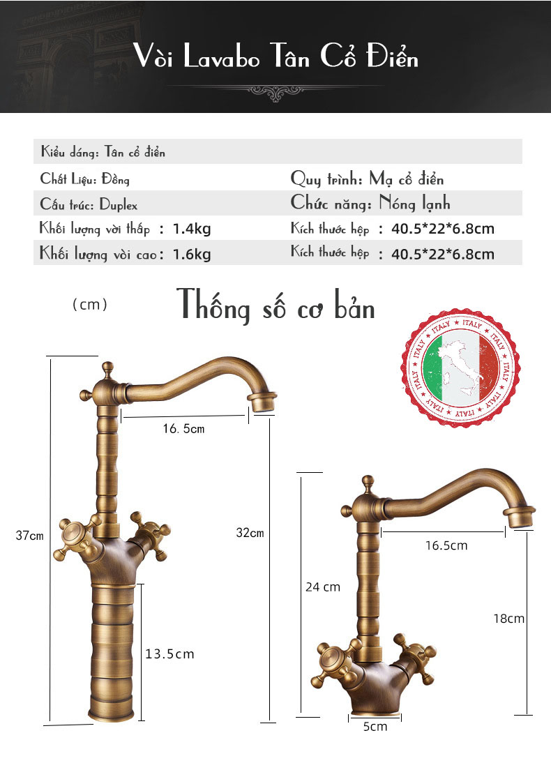 Vòi Lavabo tân cổ điển cao cấp GIORMANI Tay Cầm Đôi Vòi Phòng Tắm Vòi Xoay bán chạy