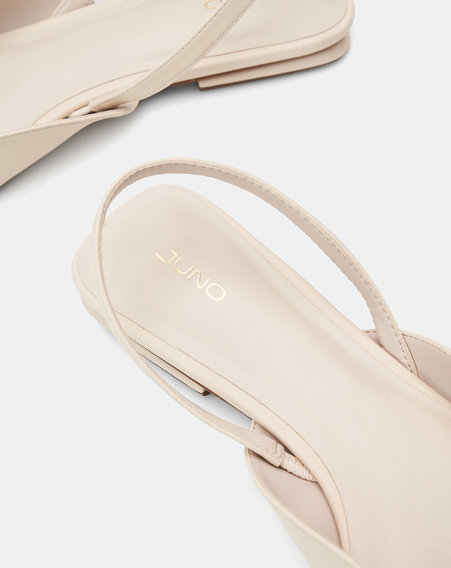 Giày Búp Bê Nữ 3cm Thời Trang JUNO Slingback Bệt Phối Khóa Trang Trí BB03124