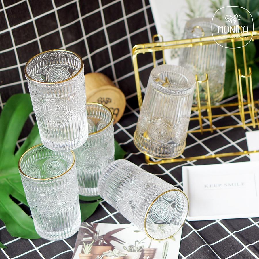 Set 6 ly thuỷ tinh viền vàng Hoa Mặt Trời - dáng cao -