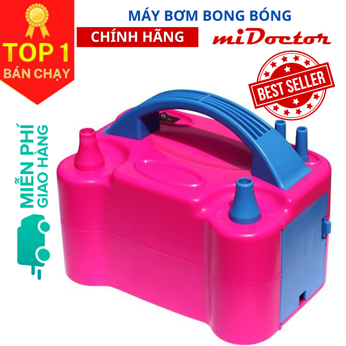 Máy Bơm Bong Bóng Chính Hãng miDoctor – Máy Bơm Bóng Bay 2 Vòi Bằng Điện