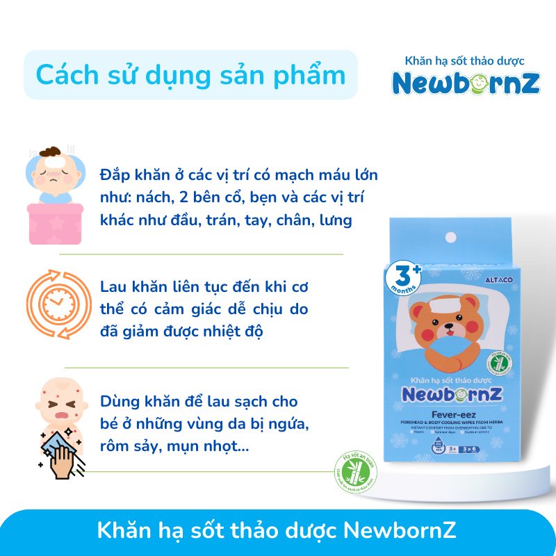 Khăn lau thảo dược hạ sốt NewbornZ cho bé từ 3m