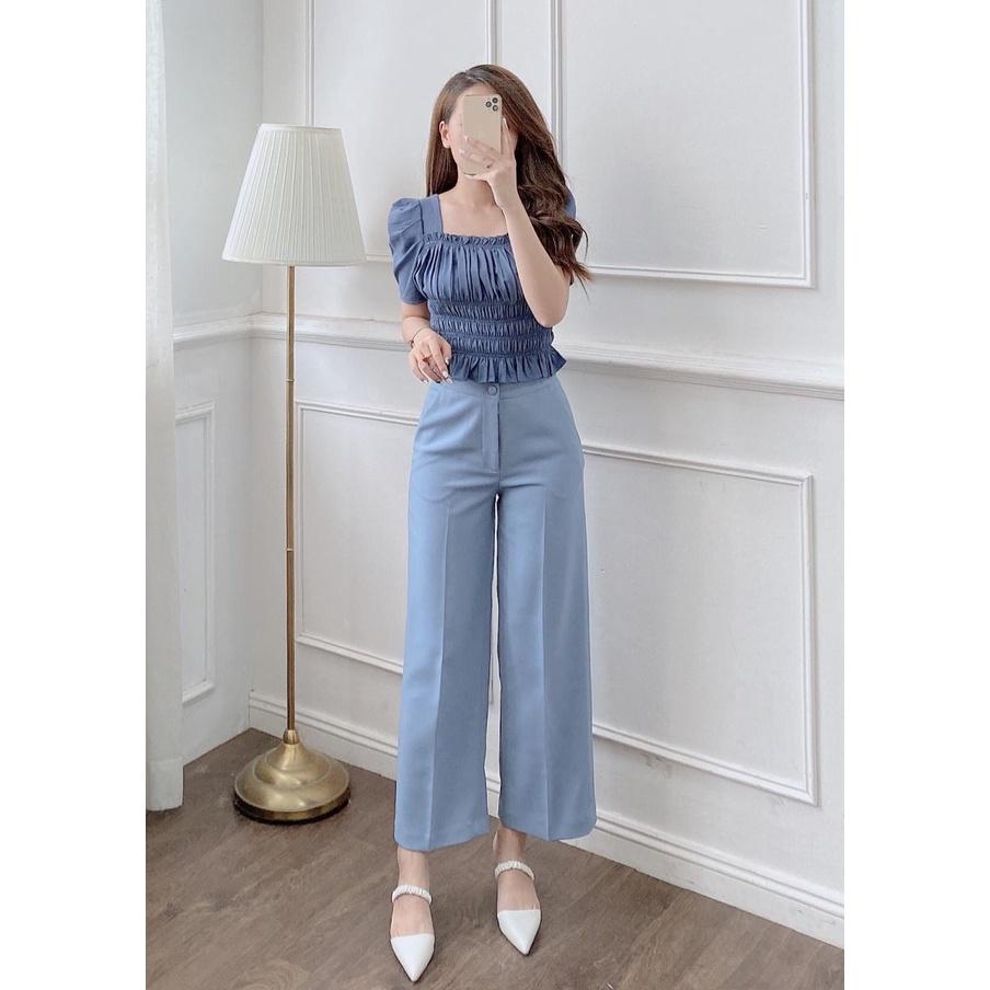 QUẦN NỮ CẠP CAO KHÓA TRƯỚC ỐNG RỘNG SUÔNG DÀI