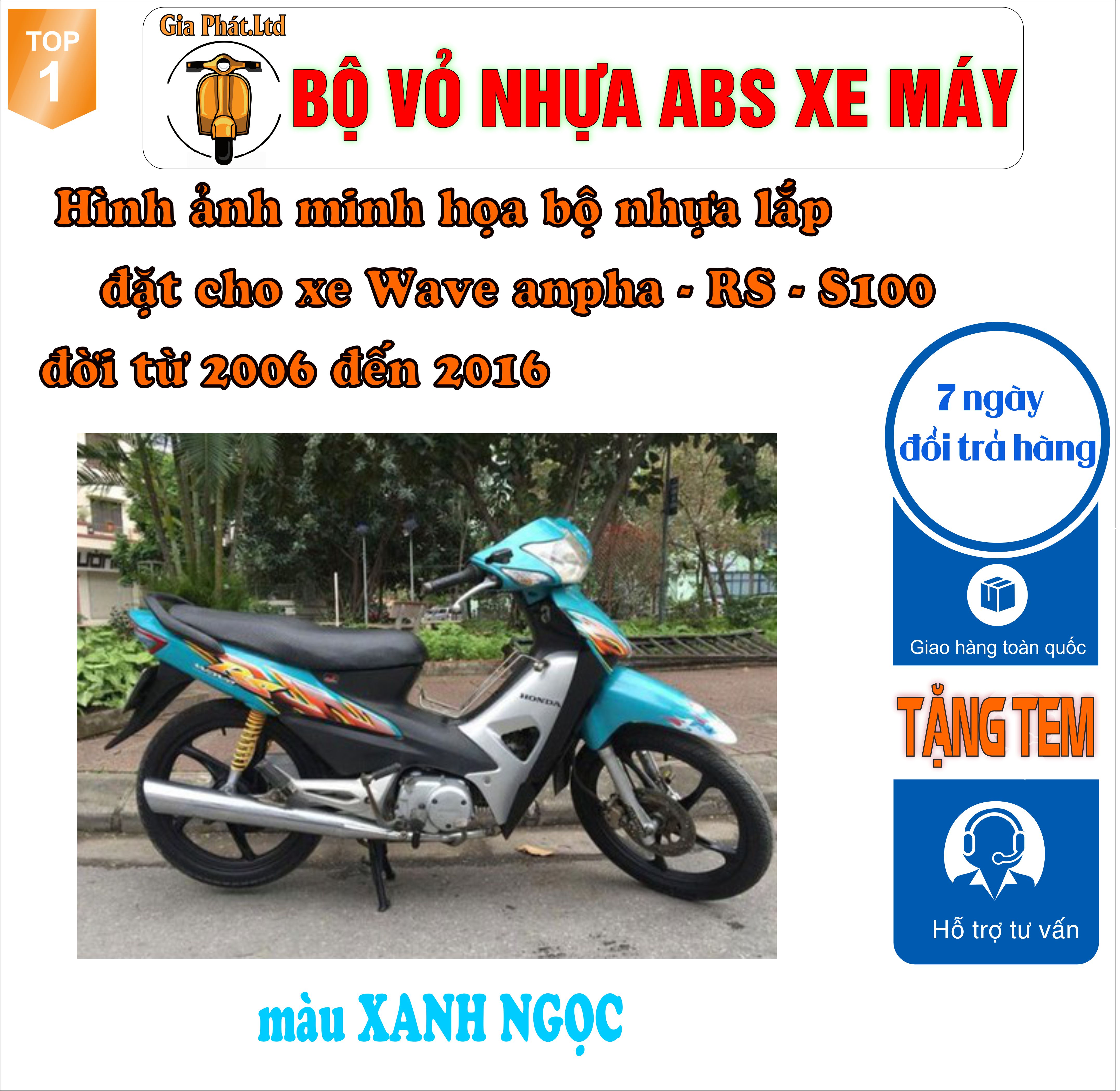 [Tặng tem] Dàn áo xe Wave RS - wave alpha - wave s100, nhựa ABS nguyên sinh màu XANH NGỌC_TKB-527(8013)