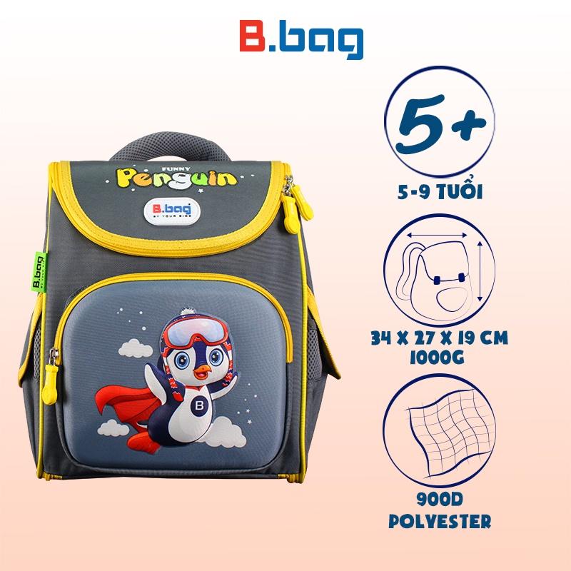 Balo chống gù B.bag Genius Box F2 Penguin màu Xám dành cho bé học sinh tiểu học từ 6 đến 11 tuổi B-12-105