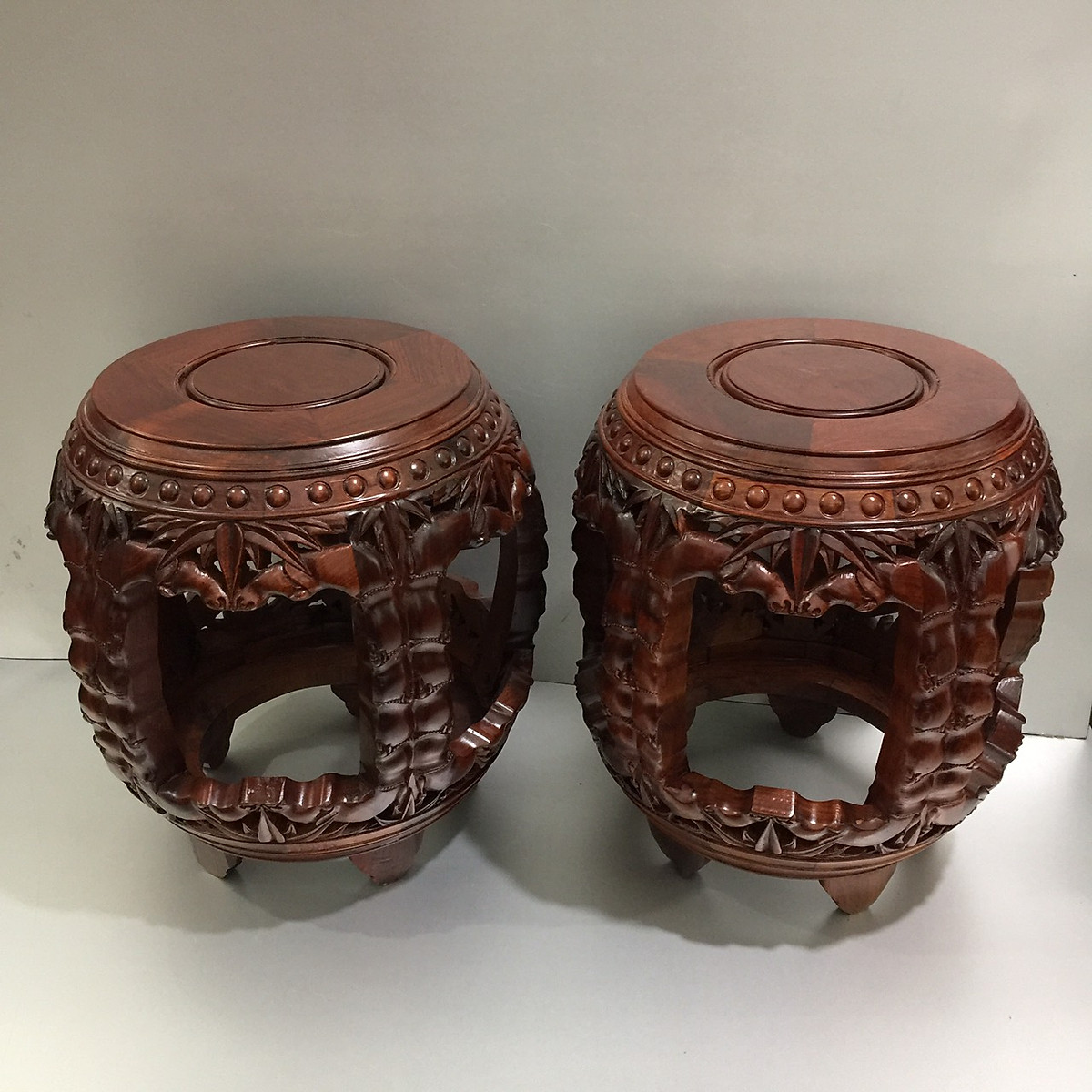 Bộ 2 Đôn trống trúc gỗ hương đá , kê đồ phong thuỷ, kê tượng, chắc chắn và dày gỗ.