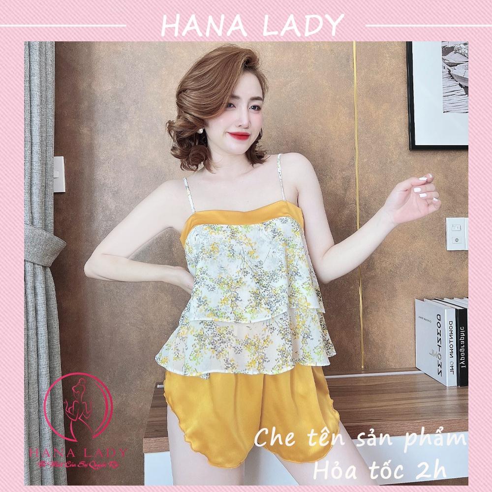 Bộ ngủ 2 dây hoa, đồ ngủ voan lụa họa tiết mặc nhà cao cấp VN500