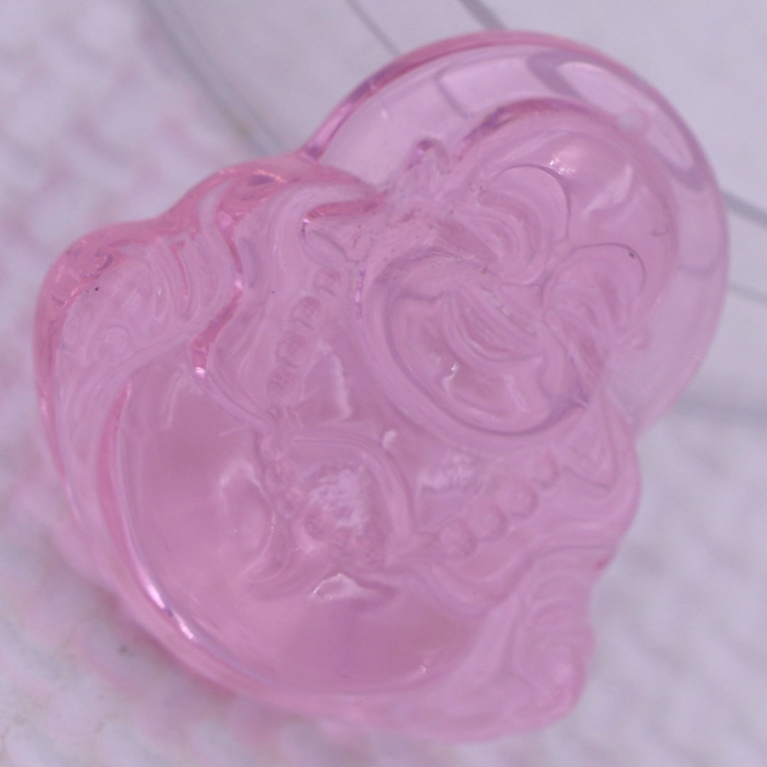 Mặt Phật Di lặc Pha lê hồng 3.6 cm kèm vòng cổ dây dù đen + móc inox vàng, mặt dây chuyền Phật cười