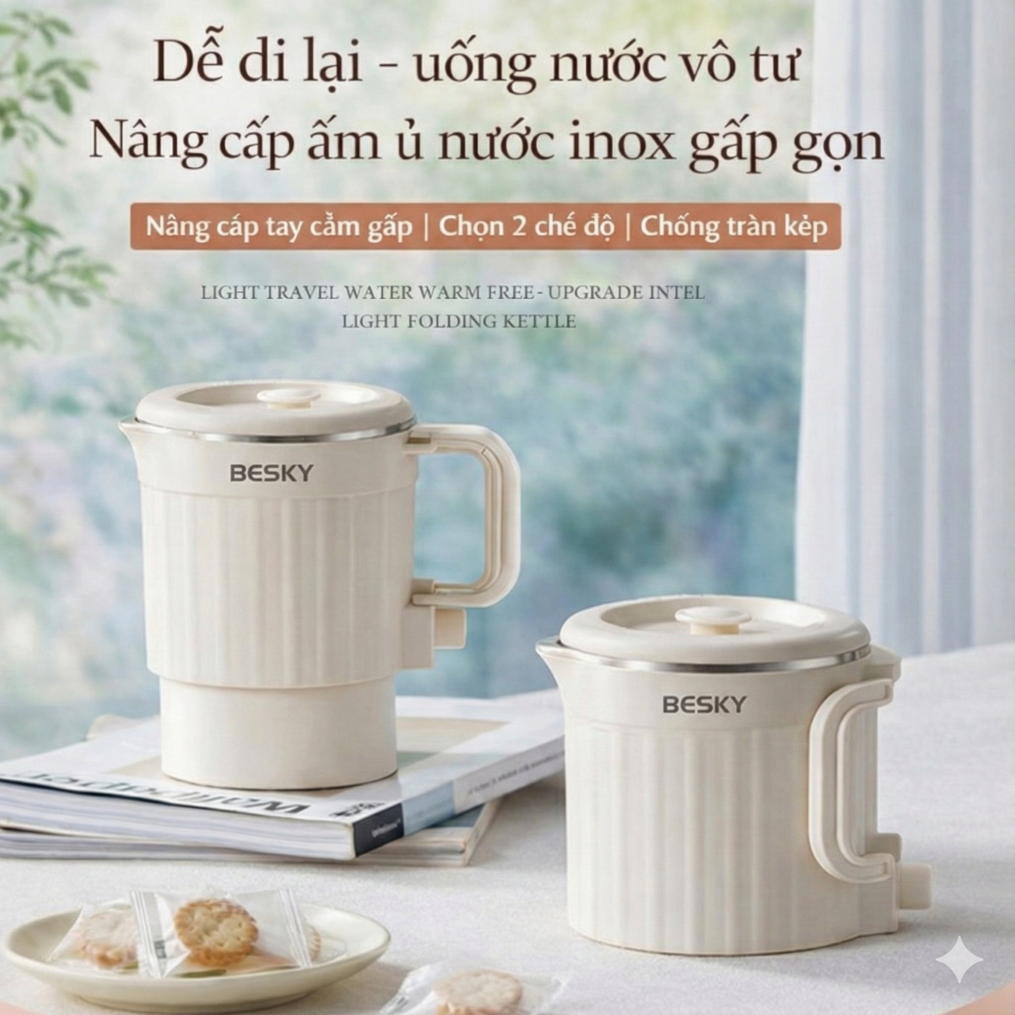 Nồi nấu điện mini đa năng Besky Kettle KN-1008 dung tích 0.8L, công suất 800W - Hàng chính hãng