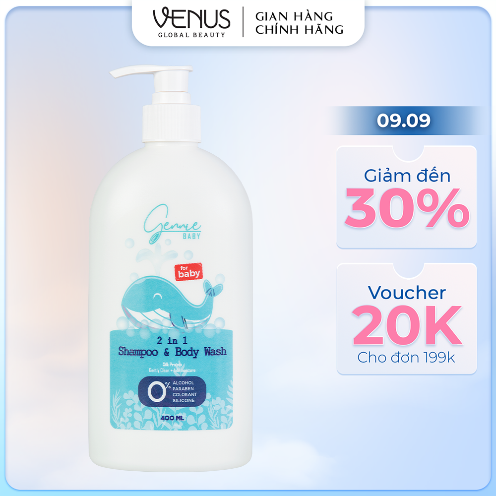 Sữa Tắm Gội 2in1 Gennie Baby Dành Cho Bé Sơ Sinh 400ml Chính Hãng