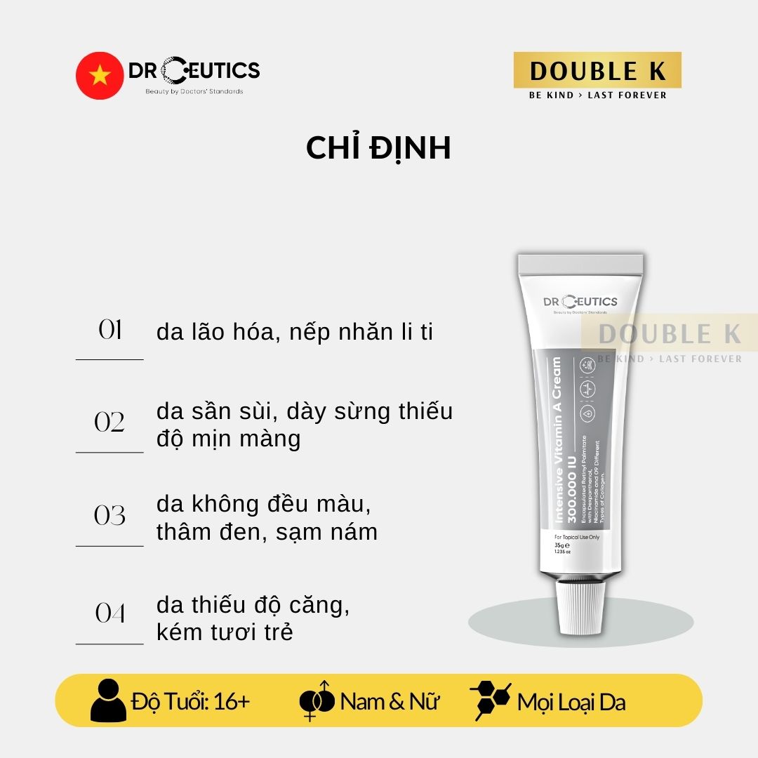 Kem Dưỡng Trẻ Hóa Da DrCeutics Intensive Vitamin A Cream 300.000 IU - Double K